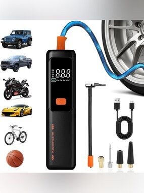 Portable Digital Tire Inflator Pump - Black Air Compressor for bike, car, more.